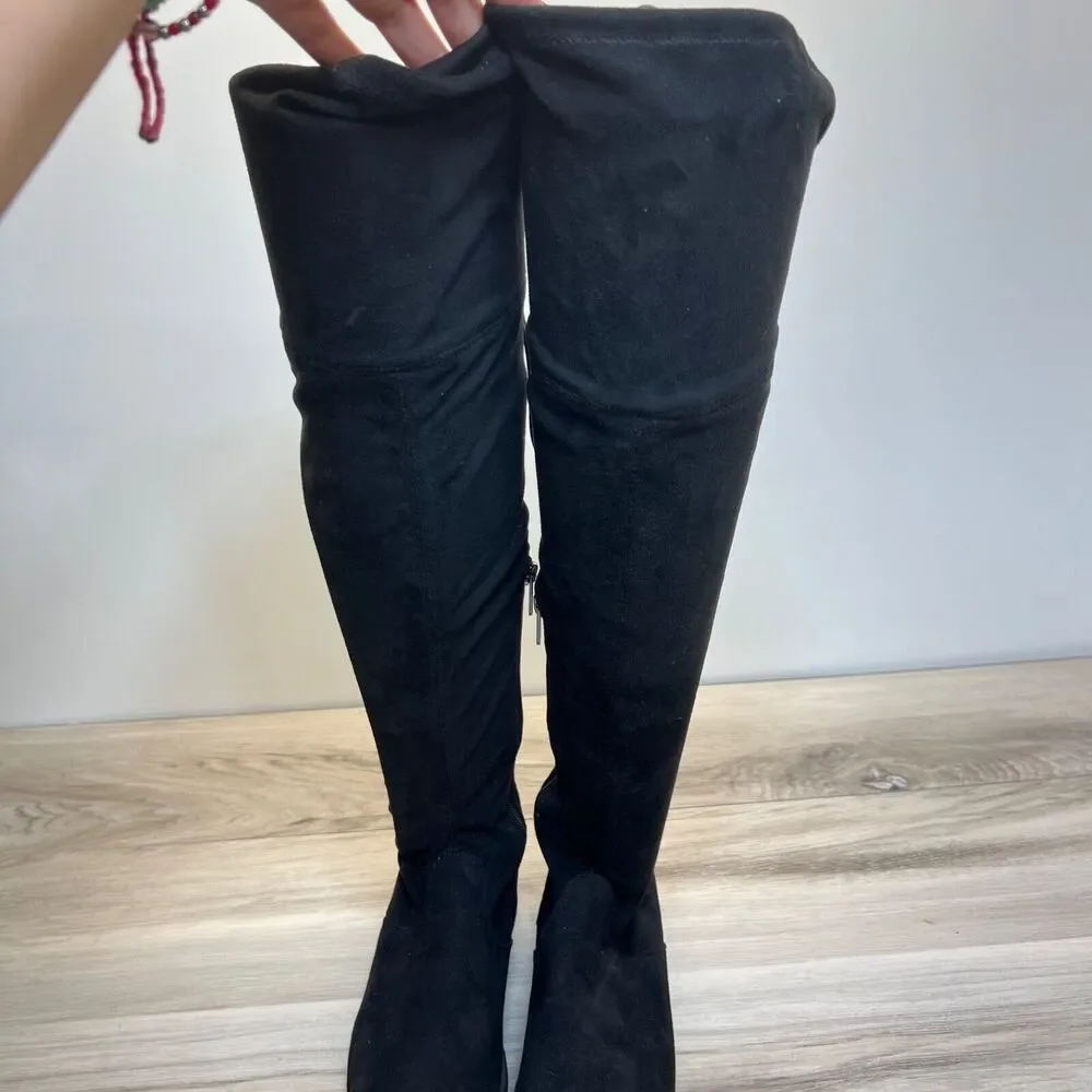 Circus By Sam Edelman Women Black Faux Suede Block Heel Over The Knee‎ Boots 7.5